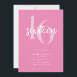 Modern Minimalist Pink 16th Birthday Invitation<br><div class="desc">Modern minimalist 16th birthday invitation featuring simple design with chic typography and elegant script.</div>