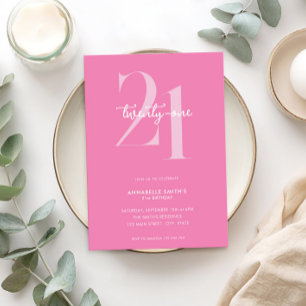 Modern Minimalist Pink 21st Birthday Invitation