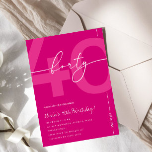 Modern Minimalist Pink 40th Birthday Party Invitation