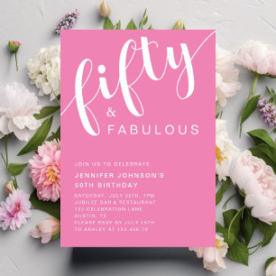 Modern Minimalist Pink 50th Birthday Invitation