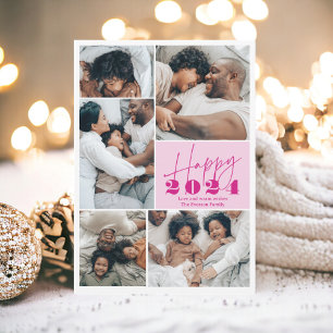 Modern minimalist pink 6 photos Happy 2024 Holiday Card