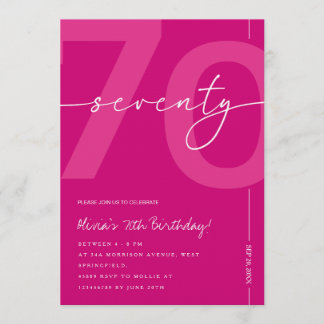 Modern Minimalist Pink 70th Birthday Party Invitation