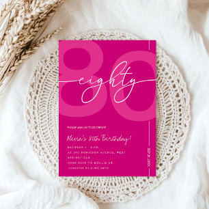 Modern Minimalist Pink 80th Birthday Party Invitation