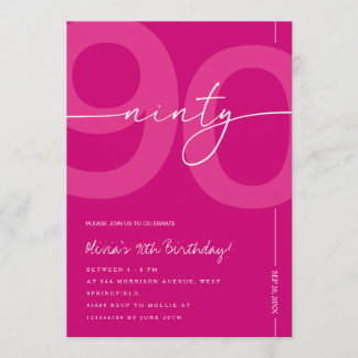 Modern Minimalist Pink 90th Birthday Party Invitation