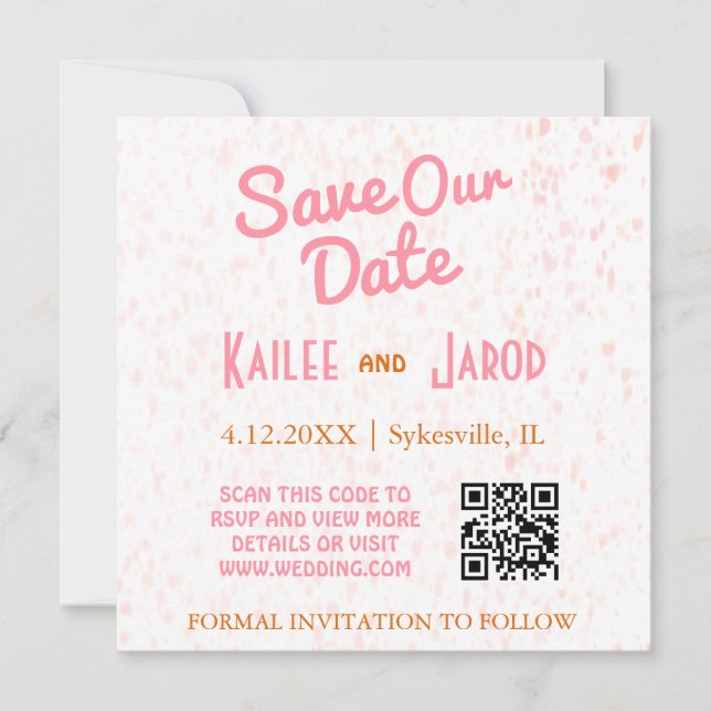 Modern Minimalist Pink and Orange Retro Save The Date (Front)