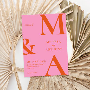 Modern Minimalist Pink and Orange Wedding Invitation