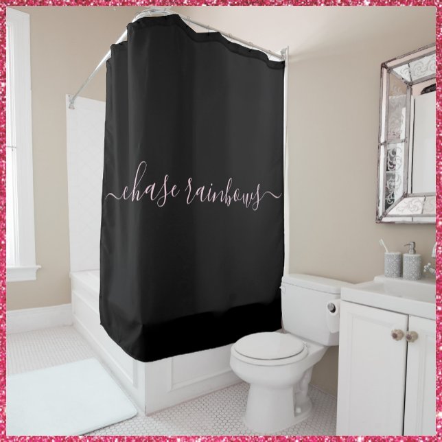 Modern Minimalist Pink & Black CHASE RAINBOWS Shower Curtain (Creator Uploaded)