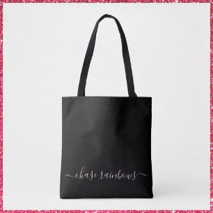 Modern Minimalist Pink & Black CHASE RAINBOWS Tote Bag