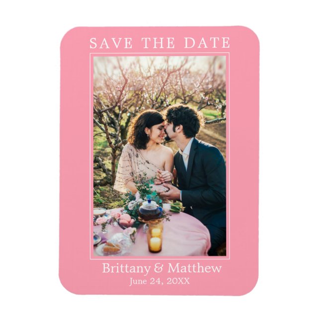 Modern Minimalist Pink Blush Save the Date Magnet (Vertical)