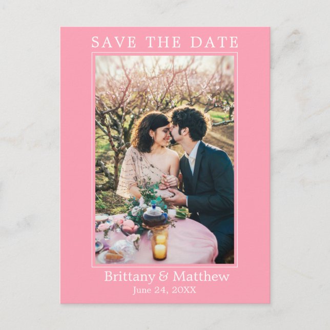 Modern Minimalist Pink Blush Save the Date Postcard (Front)