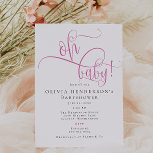 Modern Minimalist Pink Calligraphy Baby Shower Invitation