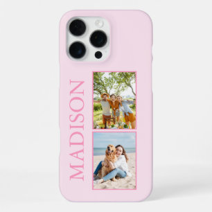 Modern Minimalist Pink Custom Photo Monogram iPhone 16 Pro Max Case