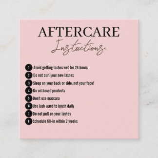 Modern Minimalist Pink Eyelashes Aftercare Card