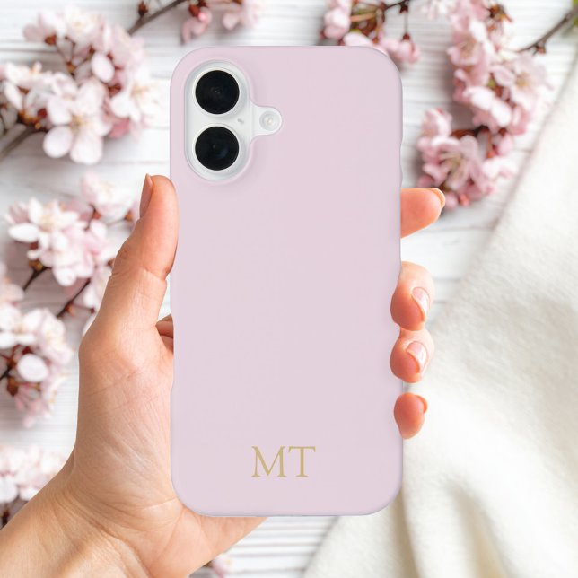 Modern Minimalist Pink Gold Initial Monogram iPhone 16 Case (Creator Uploaded)