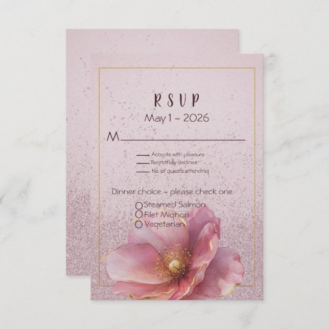 Modern Minimalist Pink Gold Wedding  RSVP Card (Front/Back)