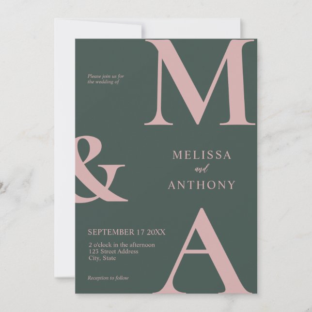 Modern Minimalist Pink Green Wedding Invitation (Front)