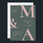 Modern Minimalist Pink Green Wedding Invitation<br><div class="desc">Modern Minimalist Pink Green Wedding Invitation. Features bold monogram typography and minimal graphic design. Personalise text with all the details of your special day.</div>