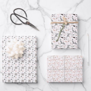 Modern Minimalist Pink & Grey Christmas Watercolor Wrapping Paper Sheet