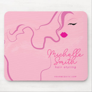 Modern minimalist pink hair styling wavy hairstyle mouse pad