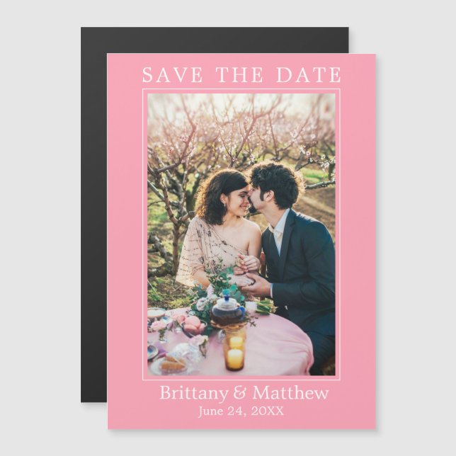 Modern Minimalist Pink Magnetic Save the Date (Front/Back)