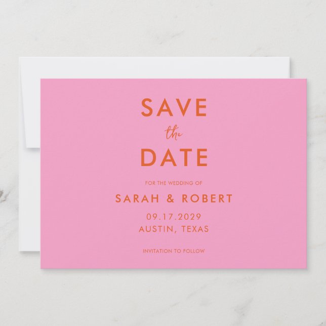 Modern Minimalist Pink Orange Wedding Save The Date (Front)