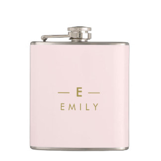 Modern Minimalist Pink Personalized Hip Flask