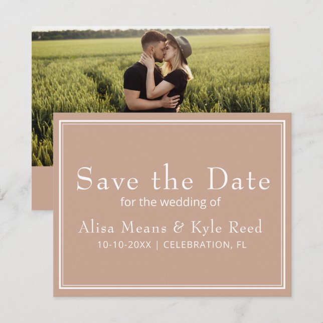 Modern Minimalist Pink Photo Save the Date (Front/Back)