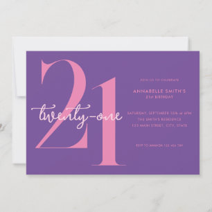 Modern Minimalist Pink Purple 21st Birthday Invitation