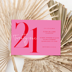 Modern Minimalist Pink Red 21st Birthday Invitation