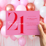 Modern Minimalist Pink Red 21st Birthday Invitation<br><div class="desc">Modern minimalist 21st birthday invitation featuring simple design with chic typography and elegant script.</div>