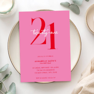Modern Minimalist Pink Red 21st Birthday Invitation