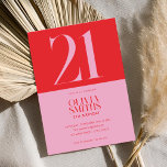 Modern Minimalist Pink Red 21st Birthday Invitation<br><div class="desc">Modern minimalist 21st birthday invitation featuring simple design with elegant chic typography in pink and red colour.</div>