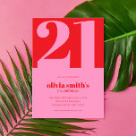 Modern Minimalist Pink Red 21st Birthday Invitation<br><div class="desc">Modern minimalist 21st birthday invitation featuring simple design with elegant chic typography in pink and red colour.</div>