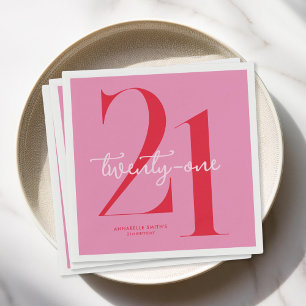 Modern Minimalist Pink Red 21st Birthday Napkin