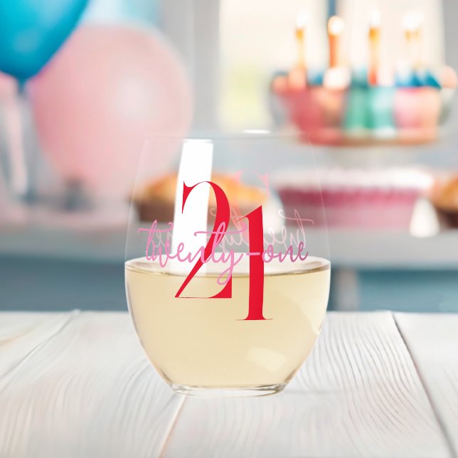 Modern Minimalist Pink Red 21st Birthday Stemless Wine Glass (Insitu (Baby Shower))