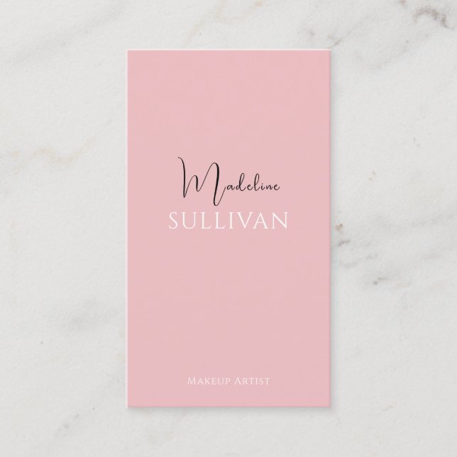 Modern Minimalist Pink Script QR code Business Card (Front)