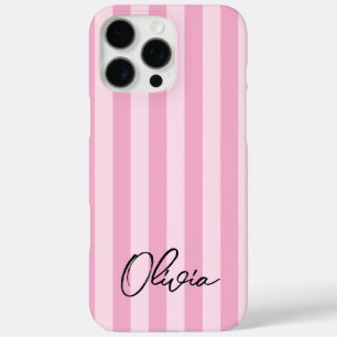 Modern Minimalist Pink Stripes Personalised Name iPhone 16 Pro Max Case