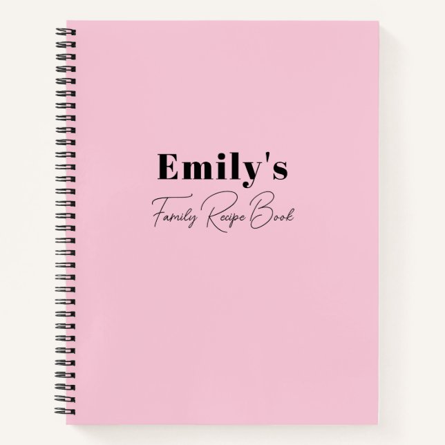 Modern Minimalist Pink Typography Recipe Book (Front)
