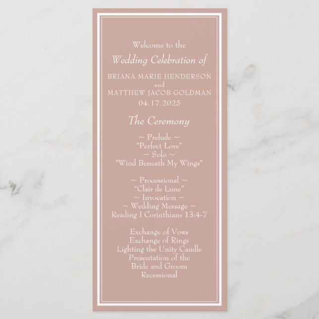 Modern Minimalist Pink Wedding Program (Front)