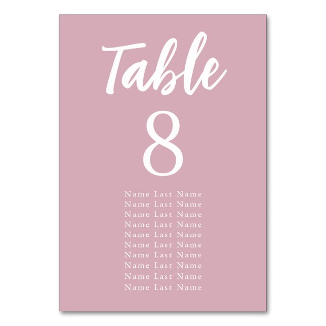 Modern Minimalist Pink Wedding Seating Assignment Table Number (Front)
