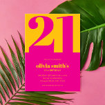 Modern Minimalist Pink Yellow 21st Birthday Invitation<br><div class="desc">Modern minimalist 21st birthday invitation featuring simple design with elegant chic typography in pink and yellow colour.</div>