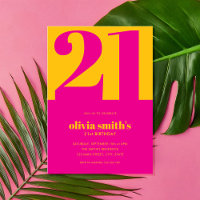 Modern Minimalist Pink Yellow 21st Birthday