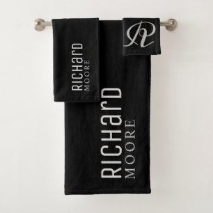 modern minimalist plain black and white bath towel set