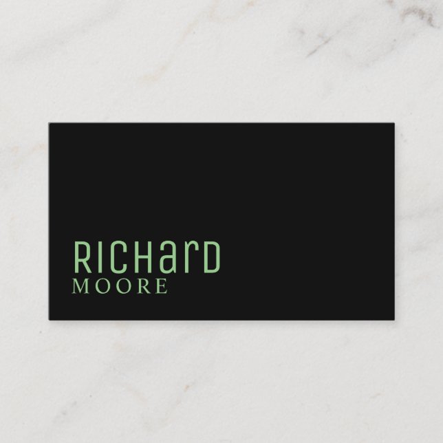 modern minimalist plain black sage green business card (Front)
