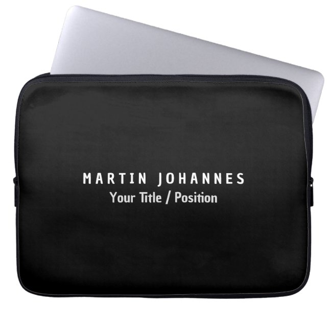 Modern Minimalist Plain Elegant Black & White Laptop Sleeve (Front)