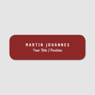 Modern Minimalist Plain Elegant Deep Red Name Tag