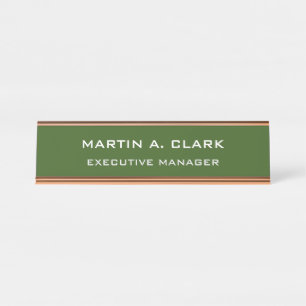 Modern Minimalist Plain Elegant Forest Green Desk Name Plate