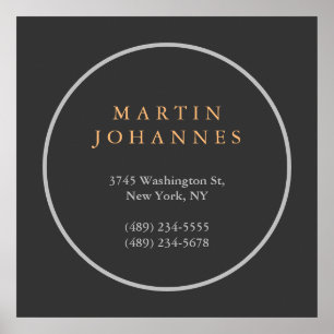 Modern Minimalist Plain Elegant Grey Name Address Poster