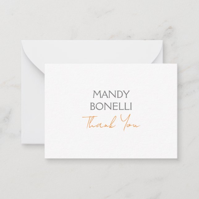 Modern Minimalist Plain Personalised Thank You Card (Front)