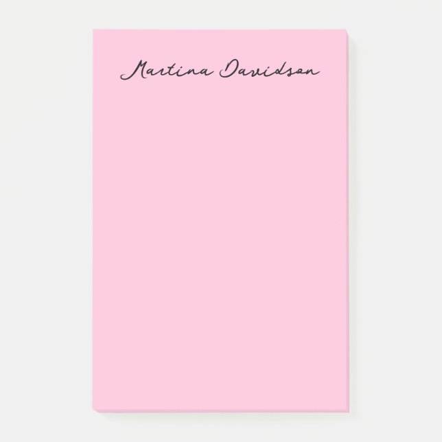 Modern Minimalist Plain Pink Creative Calligraphy Post-it Notes (Front)
